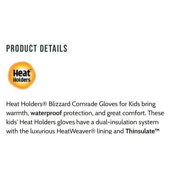 Heat Holders Youth 7-14 Black Gloves NWT - Picture 2 of 4